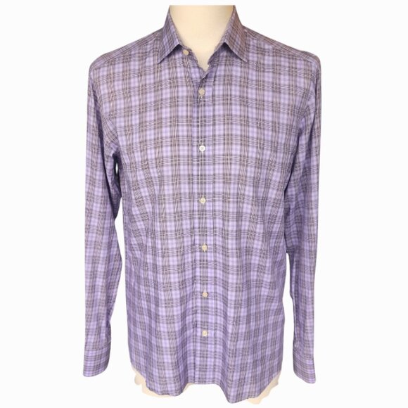 ETRO 39 SZ 40 lightweight Cotton Men's Mauve Plaid Button Up Shirt - Picture 1 of 11